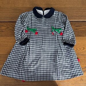 Florence Eiseman Navy & White Gingham Dress with Cherry Appliqués